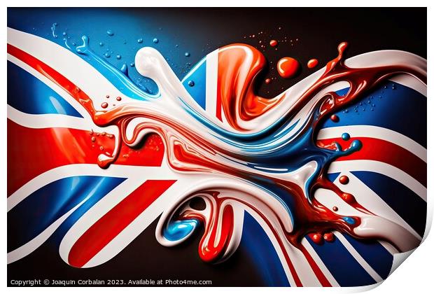 United Kingdom flag drawn with liquid paint fade. AI generated. Print by Joaquin Corbalan