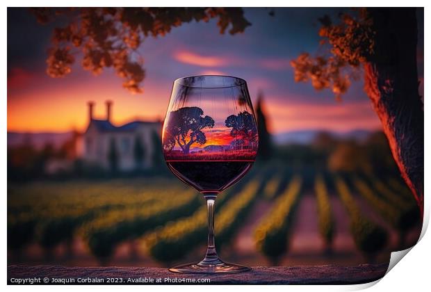 Relaxing moment with a glass of rosé wine at sunset in a Europe Print by Joaquin Corbalan