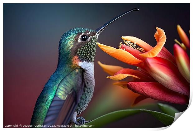 Beautiful brightly colored hummingbird, blurred ba Print by Joaquin Corbalan