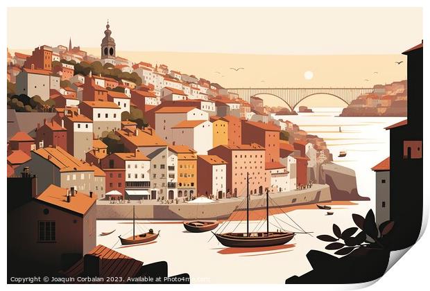 Porto, portugal, Tourist postcard of landscape topics, simple fl Print by Joaquin Corbalan