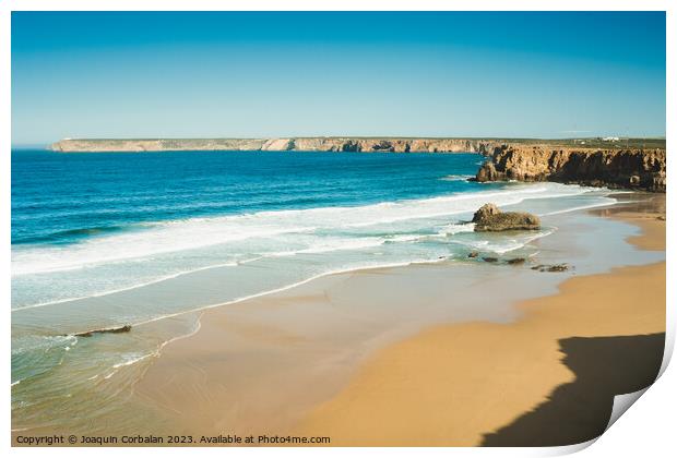 Beautiful beaches of fine sand and high, slender cliffs, one mor Print by Joaquin Corbalan