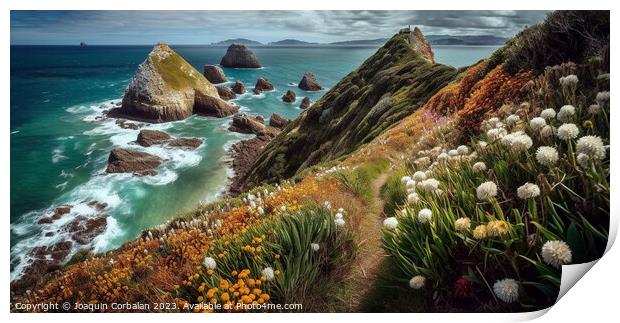 Panorama of the coastline at Nugget point, Otago. Ai generated. Print by Joaquin Corbalan