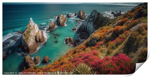 The rugged coastline of Nugget Point in Otago, where the vast ex Print by Joaquin Corbalan