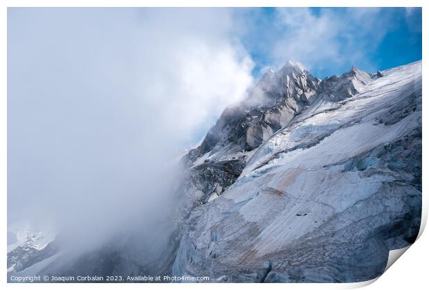 Rugged and dangerous mountain peaks high in the Alps losing thei Print by Joaquin Corbalan