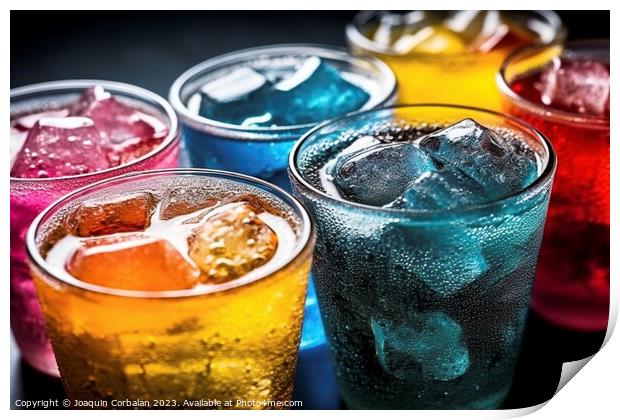 Refreshing drinks with soda, in vibrant and striking colors. Ai  Print by Joaquin Corbalan