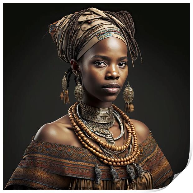 Portrait of a young black-skinned African woman wearing traditio Print by Joaquin Corbalan