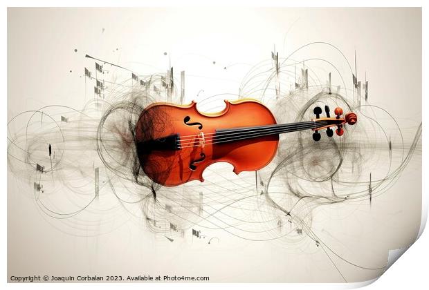 An artistic illustration of a violin surrounded by inspiring abs Print by Joaquin Corbalan