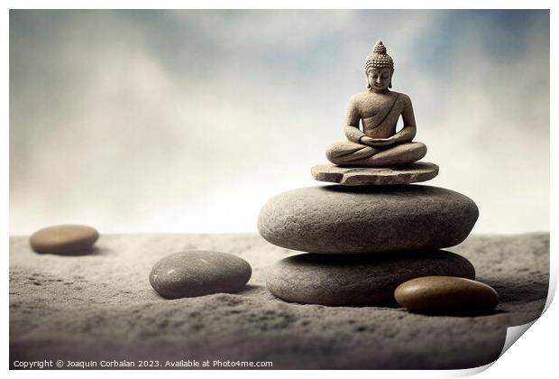 A simple composition of balanced rocks invites peaceful contempl Print by Joaquin Corbalan