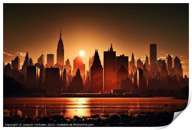 Aerial view of Manhattan island, beautiful city at dusk. Ai gene Print by Joaquin Corbalan