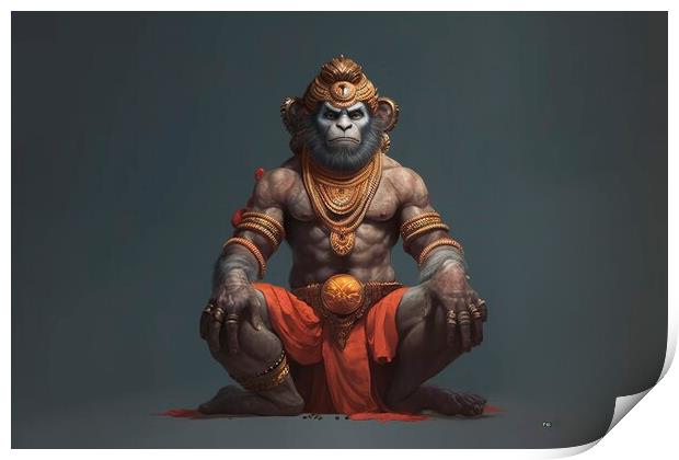 Representation of Hanuman, Hindu monkey god. Ai generated. Print by Joaquin Corbalan