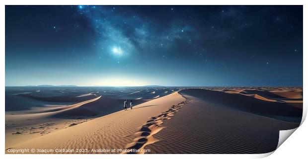 awe-inspiring beauty of a panoramic night landscape in the desert, under a starry sky. AI Generated Print by Joaquin Corbalan