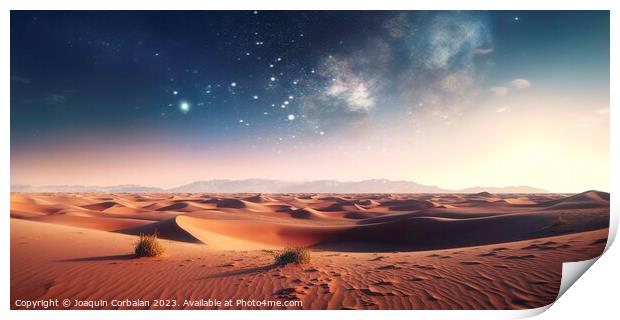 Beautiful night landscape of the desert with the s Print by Joaquin Corbalan