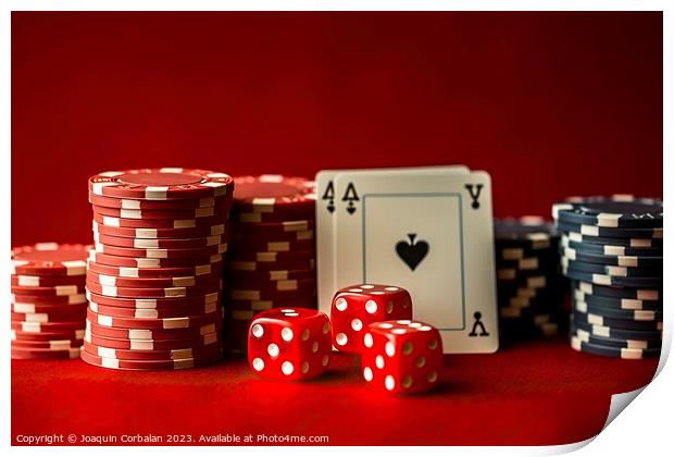 Red dice and casino chips. Ai generated. Print by Joaquin Corbalan