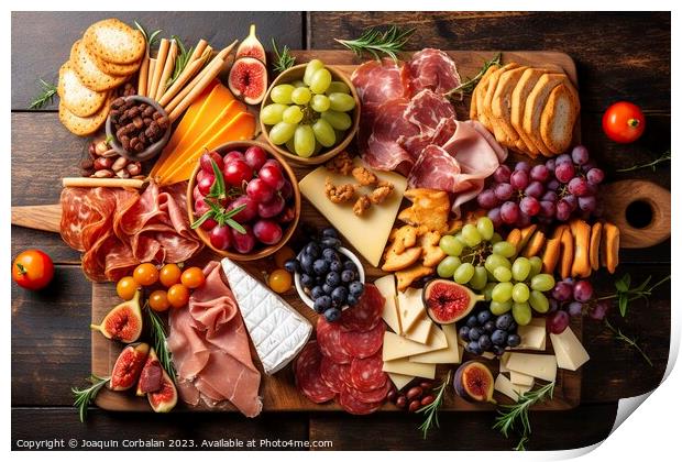 Cheese board and pork charcuterie. Ai generated. Print by Joaquin Corbalan