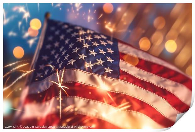 Celebration with patriotic american flag background. Ai generate Print by Joaquin Corbalan