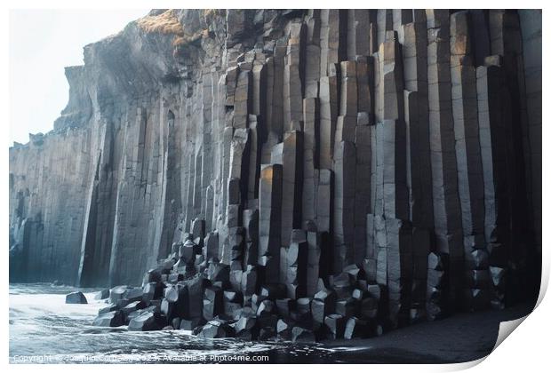 blocks of black basalt stand as striking geometric formations, c Print by Joaquin Corbalan