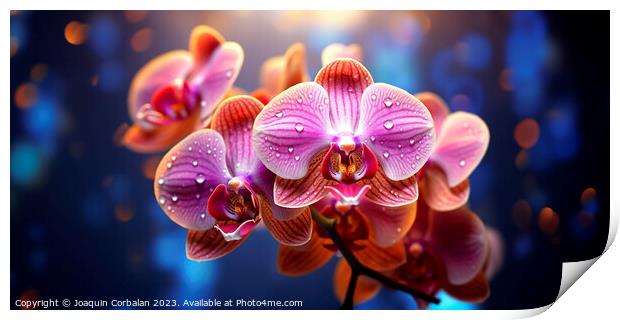 Beautiful orchids, with refreshing drops of dew. Print by Joaquin Corbalan