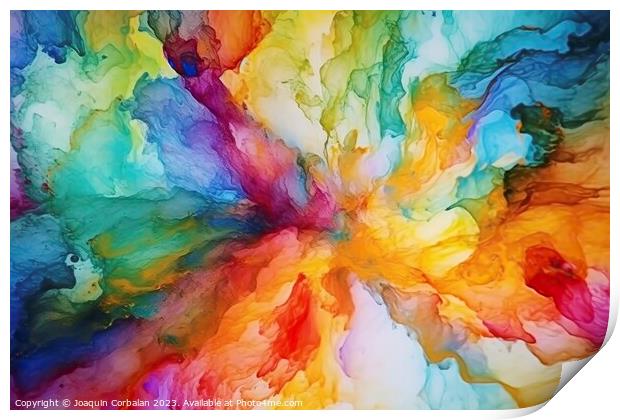 A vivid burst of colors radiates from the center,  Print by Joaquin Corbalan