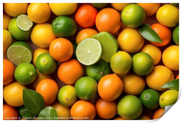 Fruit background, limes and oranges, healthy and d Print by Joaquin Corbalan