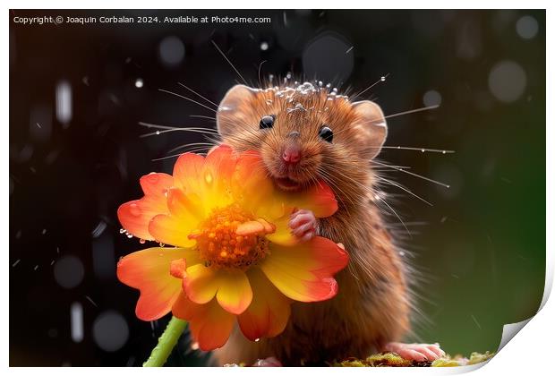 A little fat field mouse nibbles on a flower. Print by Joaquin Corbalan
