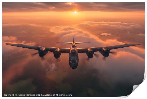 Avro Lancaster type heavy bomber, flying over the  Print by Joaquin Corbalan