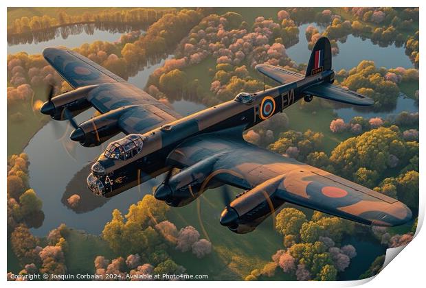 Avro Lancaster type heavy bomber, flying over the  Print by Joaquin Corbalan