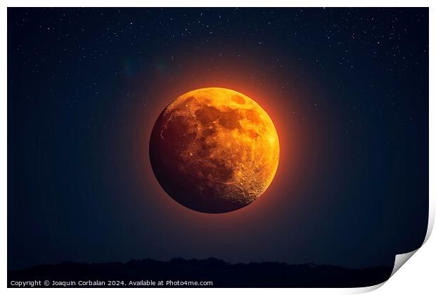 A clear view of a eclipse full moon illuminating the dark night sky. Print by Joaquin Corbalan