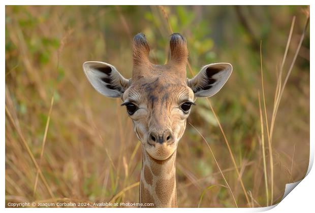 A detailed photo capturing a giraffe up close, sta Print by Joaquin Corbalan
