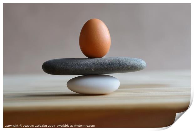 A brown egg sitting atop a collection of stones, s Print by Joaquin Corbalan