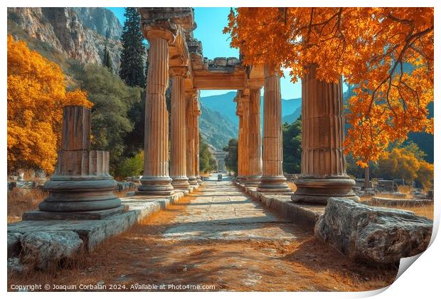 Colonnade of an ancient Greek temple in a private Mediterranean villa. Print by Joaquin Corbalan