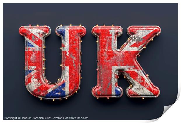 A stunning photo showcasing the letter UK painted with the vibrant colors of the British flag. Print by Joaquin Corbalan