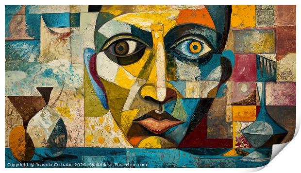unique painting of a mans face, featuring different colors and abstract shapes Print by Joaquin Corbalan