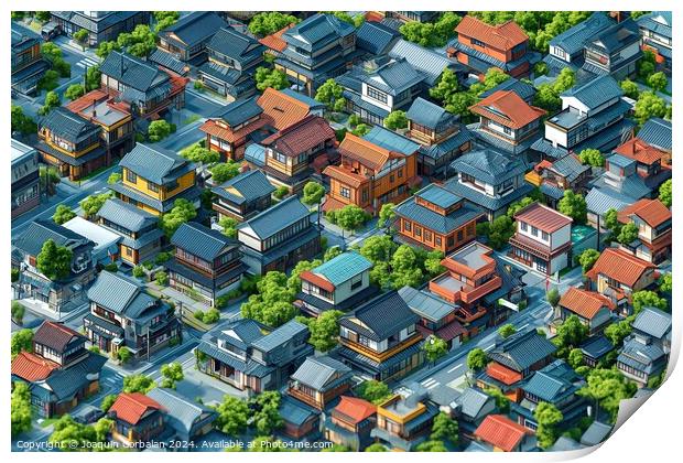 This photo shows a rich and bustling cityscape with numerous houses scattered throughout. Print by Joaquin Corbalan