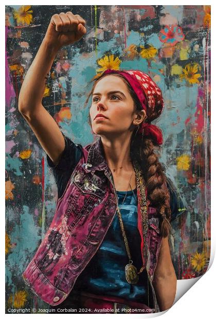 a painting of a woman proudly wearing a bandana. The image depicts a symbol of strength and empowerment within the context of the spring feminism Print by Joaquin Corbalan