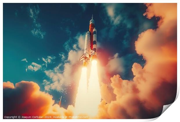 A rocket is launching into the sky from a space shuttle. Print by Joaquin Corbalan