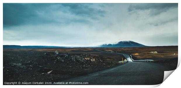 Asphalt mountain roads crossing dangerous Icelandic passes during a trip. Print by Joaquin Corbalan
