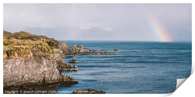 Rainbow over the Icelandic coast in the middle of nature. Print by Joaquin Corbalan