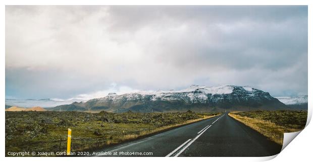 Asphalt mountain roads crossing dangerous Icelandic passes during a trip. Print by Joaquin Corbalan