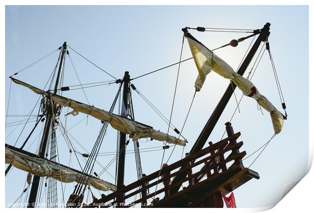 Sailboat replica of the Santa Maria boat, boat that discovered america. Print by Joaquin Corbalan