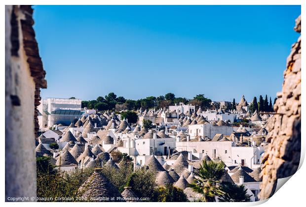 Roofs with symbols in the trulli, in the famous Italian city of Alberobello. Print by Joaquin Corbalan