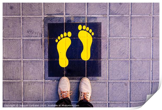Foot standing on a street a safe way mark for children on the way to school. Print by Joaquin Corbalan
