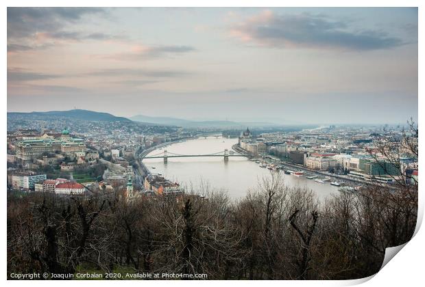 Sunset view of the city of Budapest on a cloudy day. Print by Joaquin Corbalan