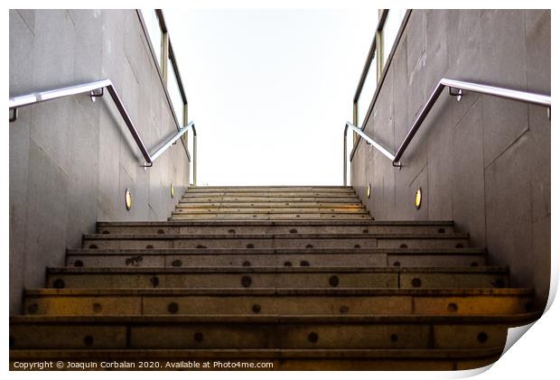 Granite staircase with handrails at the entrance of an underground pedestrian tunnel. Print by Joaquin Corbalan