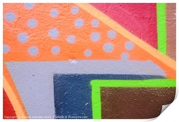 Detail of an anonymous street graffiti with many colors, cheerful urban background. Print by Joaquin Corbalan