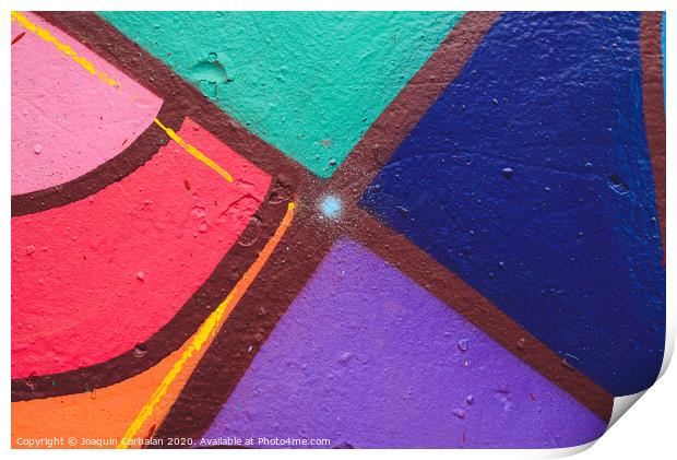 Detail of an anonymous street graffiti with many colors, cheerful urban background. Print by Joaquin Corbalan