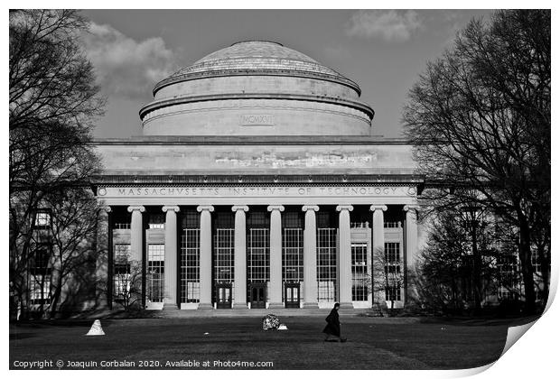  Man walking in front of the main building of MIT, Massachusetts Institute of Technology Print by Joaquin Corbalan