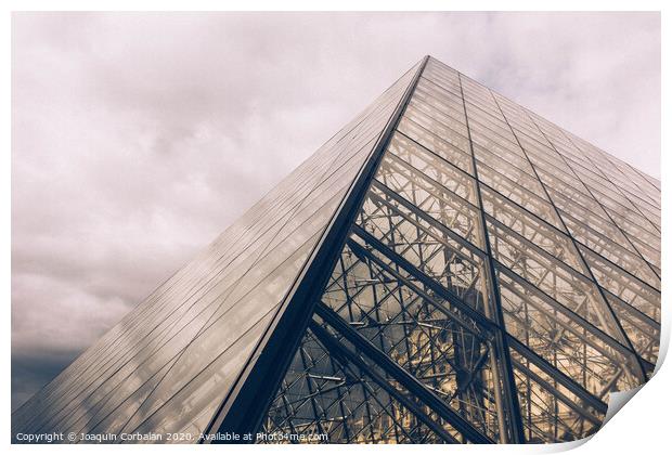 Crystal pyramid in Paris, sample of modern architecture on a cloudy day Print by Joaquin Corbalan