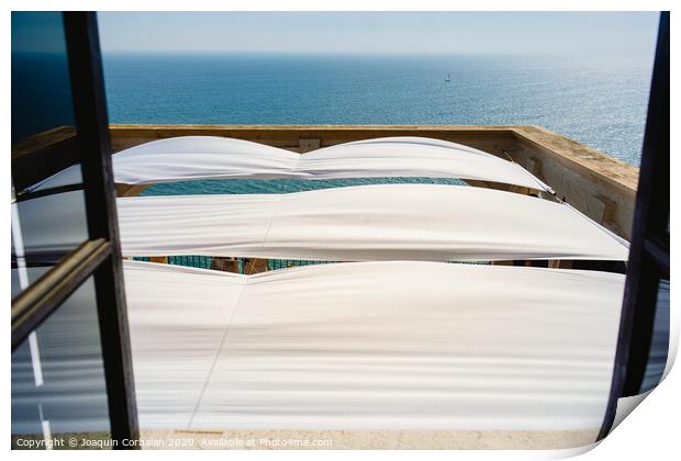 Serene sea seen from the window of a summer residence in the Mediterranean. Print by Joaquin Corbalan