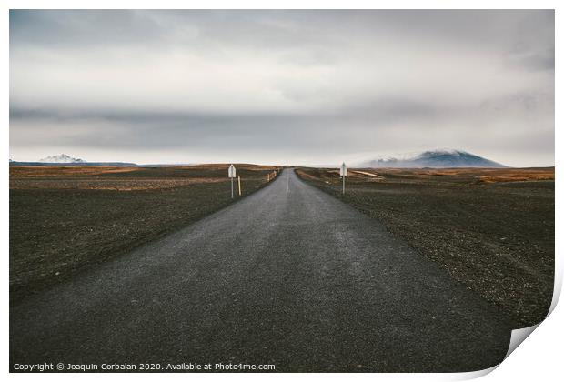 Icelandic lonely road in wild territory with no one in sight Print by Joaquin Corbalan