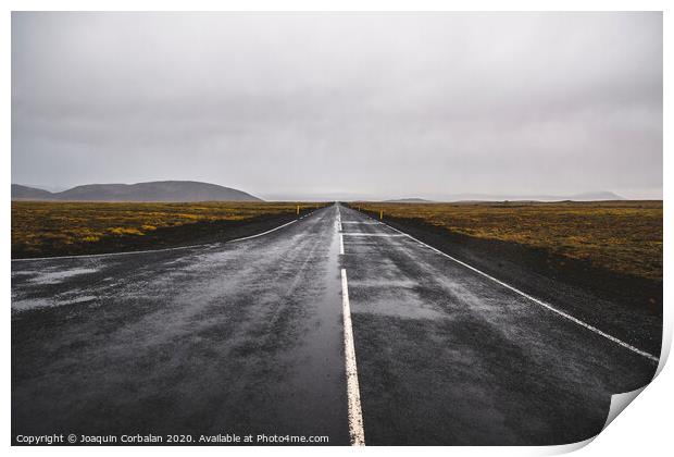 Icelandic lonely road in wild territory with no one in sight Print by Joaquin Corbalan